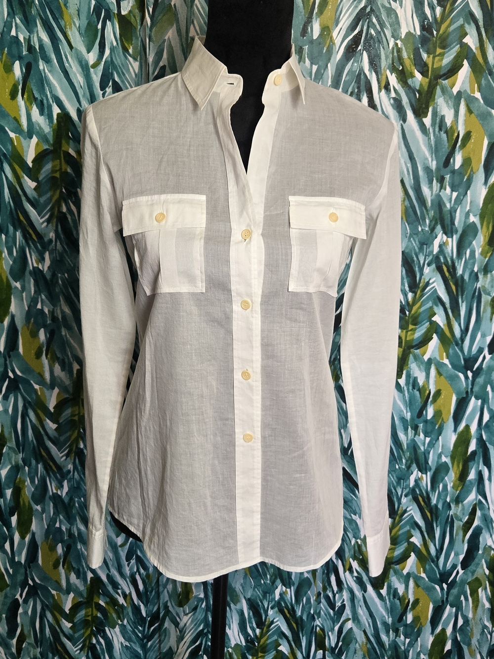 Theory White 100% Cotton Sheer Utility Button Down Shirt Size S Small